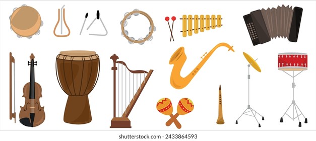 Musical instruments vector. Music instrument hand drawing vector illustration