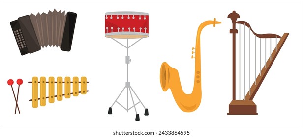 Musical instruments vector. Music instrument hand drawing vector illustration