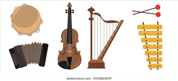 Musical instruments vector. Music instrument hand drawing vector illustration