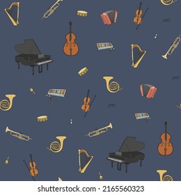 Musical instruments vector seamless pattern