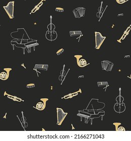 Musical instruments vector seamless pattern