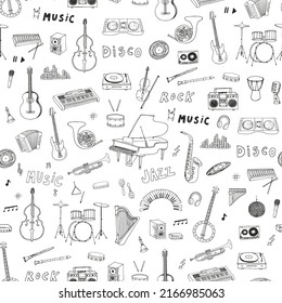 Musical instruments vector seamless pattern
