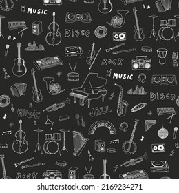 Musical instruments vector seamless pattern