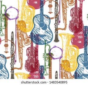 Musical instruments vector seamless pattern.Vector illustration.