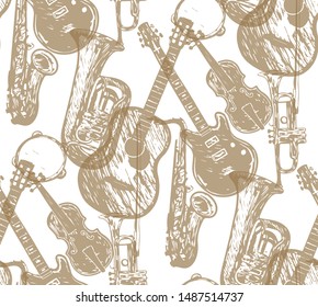 Musical instruments vector seamless pattern.Vector illustration.