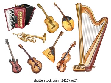 Musical instruments. Vector set.