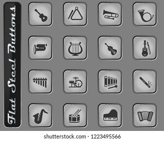 musical instruments vector web icons on the flat steel buttons