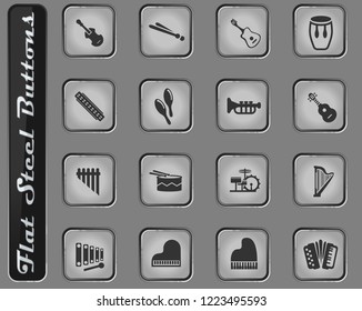 musical instruments vector web icons on the flat steel buttons