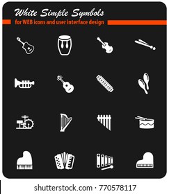 musical instruments white web icons for user interface design