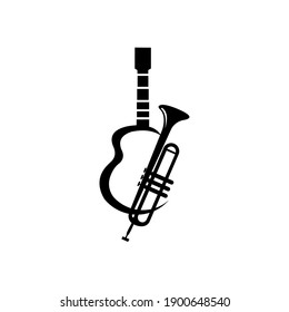 musical instruments,guitar,trumpet,saxophone. Design elements with musical elements - guitar, trumpet.