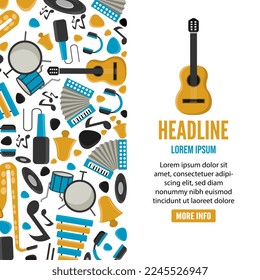 musical instuments vertical baner.vector template with musical items.vector simple flat illustration