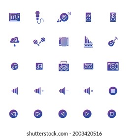 Musical intrument icon set in solid style and gradient color