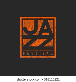 Musical Jazz Festival Mockup Poster, Music Orange Graphic Old Shabby Texture, Print T-shirt Template