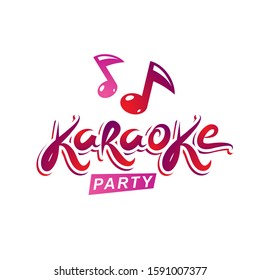 Musical karaoke performance flyer template created with musical notes, karaoke party inscription. 