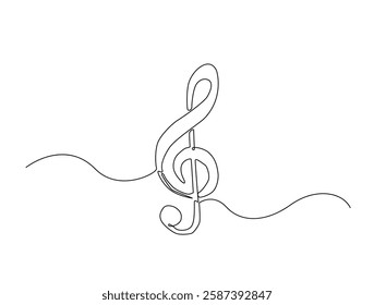 Musical key note line art drawing vector illustration. Continuous line art drawing of music note. Editable stroke.