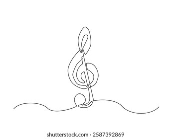 Musical key note line art drawing vector illustration. Continuous line art drawing of music note. Editable stroke.