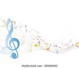 Musical Key with notes row. Illustration with transparency.