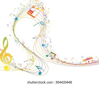 Musical Key with notes row. Illustration with transparency.