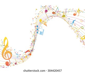 Musical Key with notes row. Illustration with transparency.