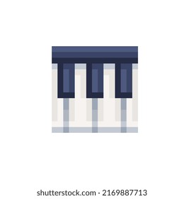 Musical keyboard. Piano icon. Music application. Pixel art style. 8-bit sprite. Synthesizer isolated abstract vector illustrations.