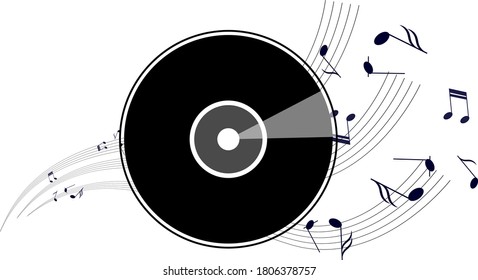 Musical lines and phonograph record on a white background.
Musical poster for your design. Music background vector illustration. EPS10