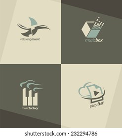 Musical logo design concepts. Set of music vector symbols. Corporate logotype for production or sound media business. Icons and banners collection.