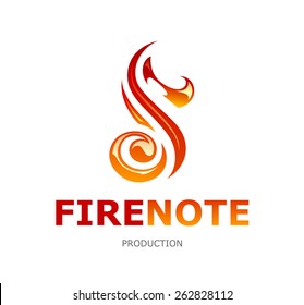 Musical logo design template. Fire note shape. Vector art.