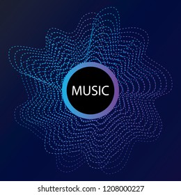 Musical logo in the form of a wave on a blue background. Sound wave in the form of a round shape