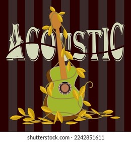 Musical logo. Silhouette of a guitar and a treble clef. Bright juicy colors. The concept of classical music. Spanish musical instrument. Flamenco.,vector