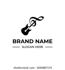Musical logo, Silhouette of a violin and a treble clef, The concept of classical music, Monochrome illustration of violin and treble clef