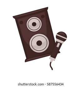 Musical loudspeakers and microphone isolated on white background. Media technology device for listening, broadcasting and entertainment. Professional speech mic vector illustration in flat style