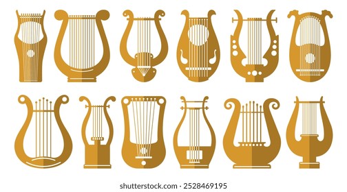 Musical lyre instrument colored flat cliparts