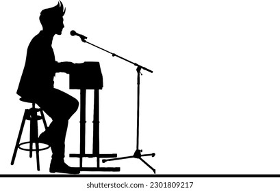 "Musical Maestro: Silhouette of Young Singer Playing Electric Piano"
"Captivating Performance: Silhouette of Singer with Electric Piano"