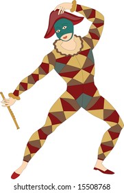 Musical masked man with flute isolated - Vector