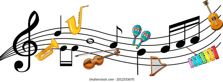 Musical melody symbols with many doodle kids cartoon character illustration