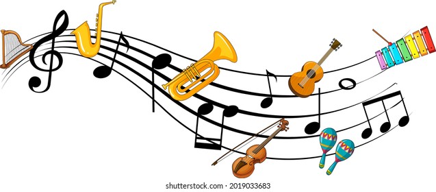 Musical melody symbols with many doodle kids cartoon character illustration