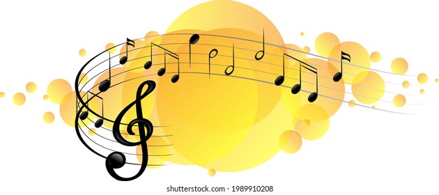 Musical melody symbols on yellow splotch illustration