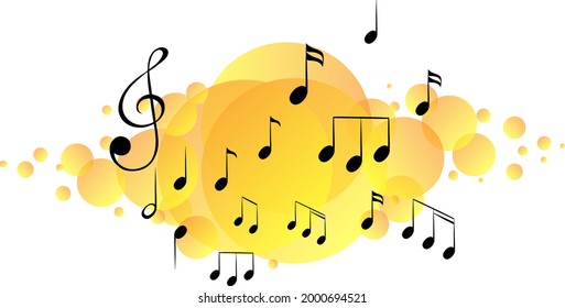 Musical melody symbols on yellow splotch illustration