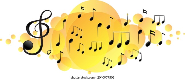 Musical melody symbols on yellow splotch illustration