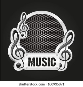 musical metal label with grid pattern, vector illustration
