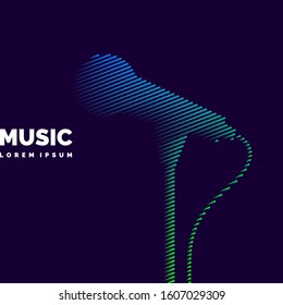 A musical microphone consisting of lines on a dark background. Design element of vector graphics. Template for placing the label and for creating an album cover.