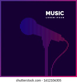 A musical microphone consisting of lines on a dark background. Design element of vector graphics. Template for placing the label and for creating an album cover.