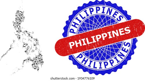 Musical Mosaic for Philippines Map and Bicolor Grunge Seal Stamp
