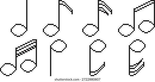 Musical no icono blanco y negro Vector pixel art