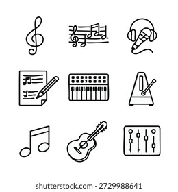 Musical notation and equipment icons