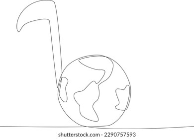A musical notation with a globe. World music day one-line drawing