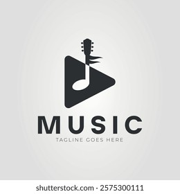 musical notation with headstock logo. music play button symbol vector illustration design