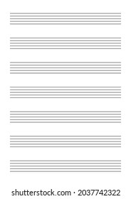 Musical notation with lines on a white background. Template for teaching and recording melodies, compositions. Vector.