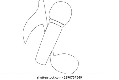 A musical notation and microphone. World music day one-line drawing