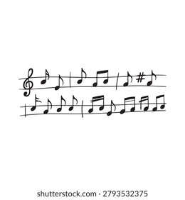 Musical Notation On Staves Black Silhouette Against White Background